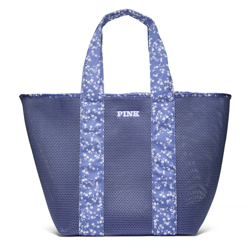 Victoria's Secret PINK blue floral mesh tote bag
